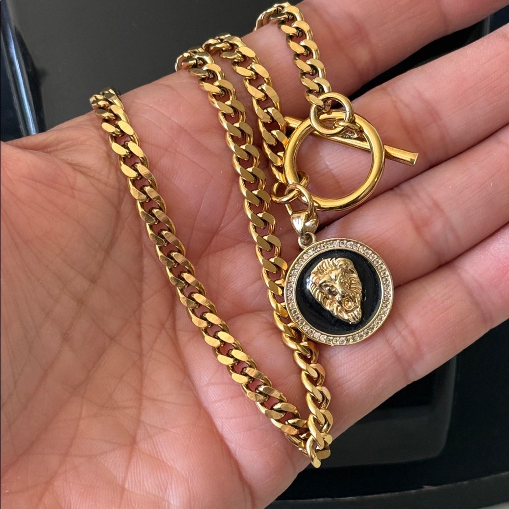 Gold Lion Medallion Toggle Necklace - Unbranded